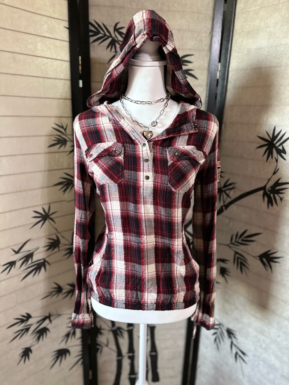 Harley-Davidson Genuine Motorclothes Women's Plaid Hooded Pullover Hoodie Size S